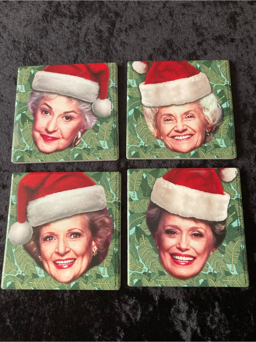 Golden Girls Holiday Face Coaster Set Red Santa Hat Design Betty White